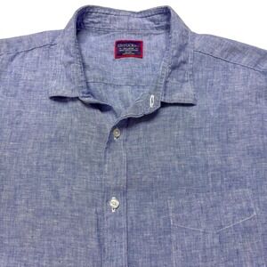 UNTUCKit Shirt Mens 2XL Blue Linen Short Sleeve Slim Fit Wrinkle Resistant